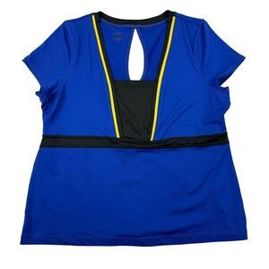 Be Inspired Blue V-neck Activewear Top T-shirt Sz XL Keyhole Back Poly Spandex
